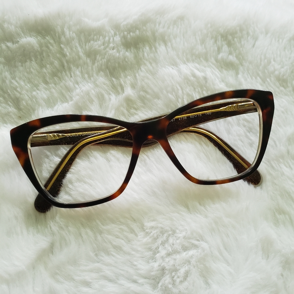 Dolce & Gabbana tortoise and gold cat eye optical frames glasses 52-15-140.